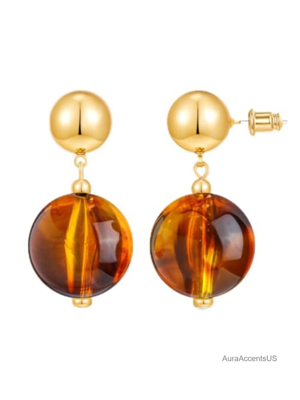 Chunky Resin Beaded Drop Earrings Gold-Tone Stud Dangle Statement Retro Jewelry